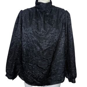 Cindy Collins Womens Vintage Satin Puff Sleeve Shiny Whimsigoth Floral Top sz S
